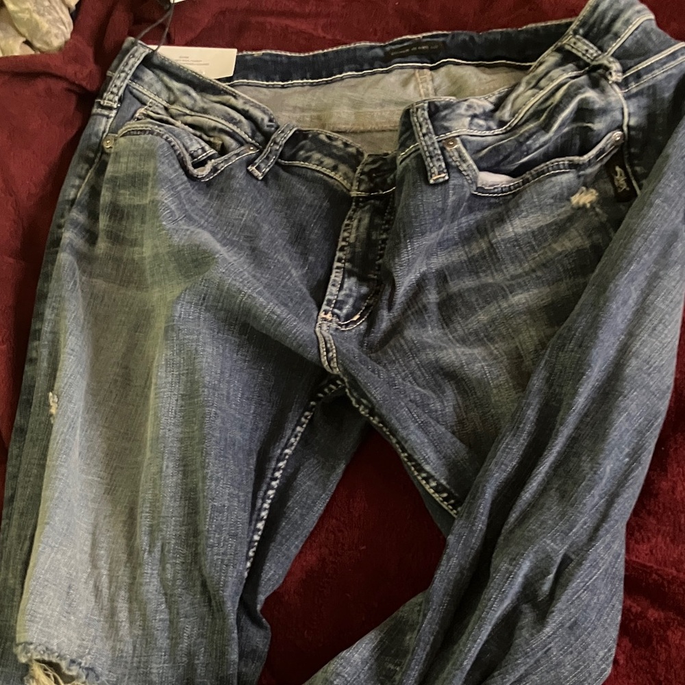 Silver Jeans Women's Distressed Blue Boyfriend Jeans